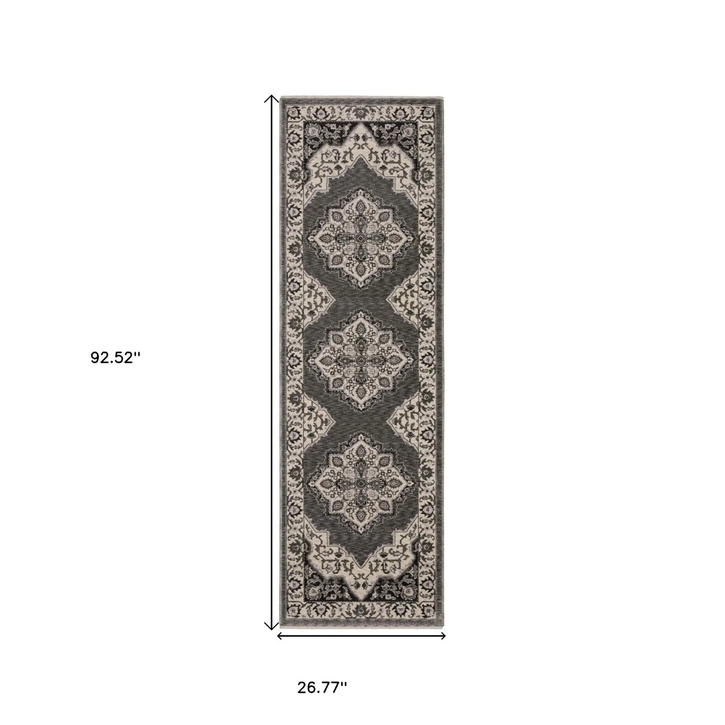 Beige and gray medallion runner rug in soft wool and cotton 