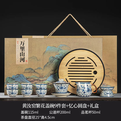 Juego de tazas y tetera de cerámica de lujo floral