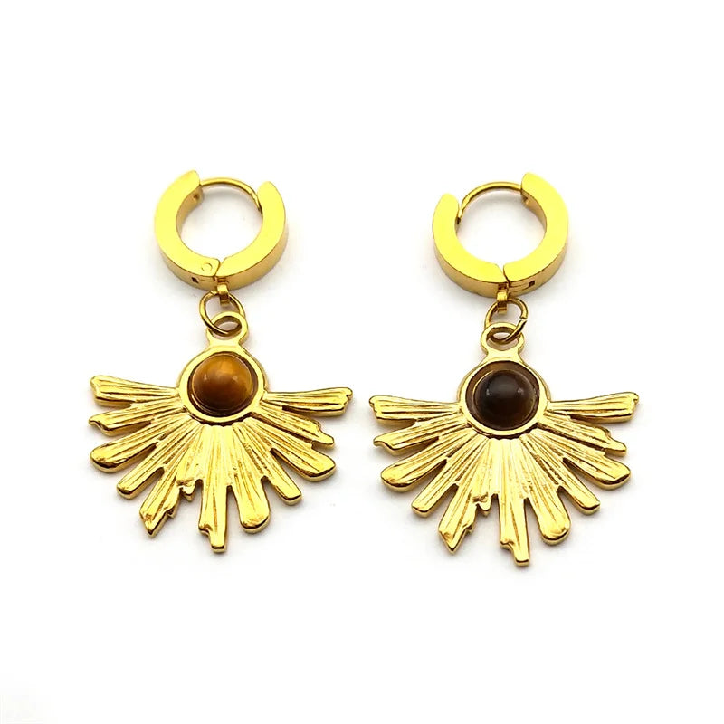 Pendientes de aro de flores de Bohemia para mujer, color dorado, acero inoxidable
