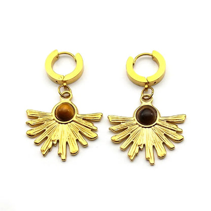 Pendientes de aro de flores de Bohemia para mujer, color dorado, acero inoxidable