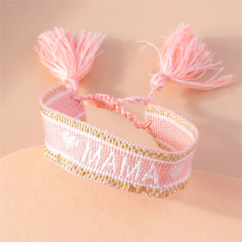 Letras de bordado de Bohemia Pulsera de borla tejida trenzada ajustable hecha a mano moda retro