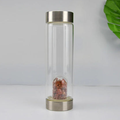 Botella de agua de acero inoxidable con piedra preciosa, tallada a mano