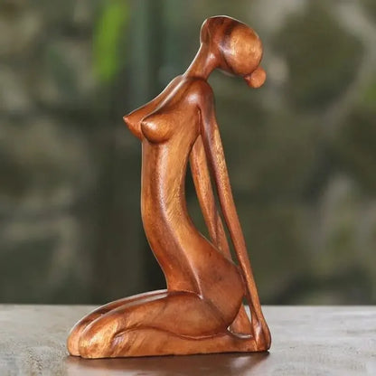 Estatua de meditación de yoga de madera madera hecha a mano