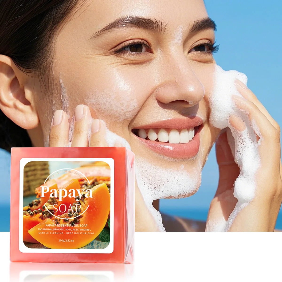 Jabón 100g B+ Extracto de papaya, nutritivo hecho a mano, limpieza profunda de la piel