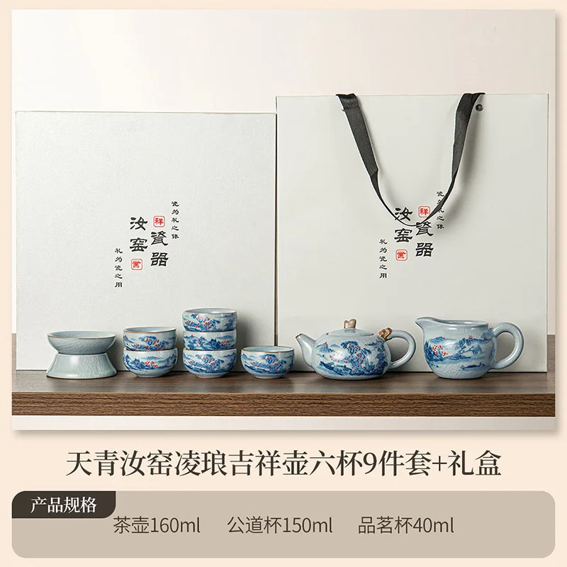 Juego de tazas y tetera de cerámica de lujo floral