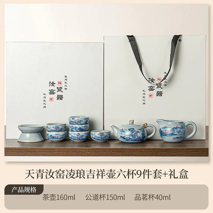 Juego de tazas y tetera de cerámica de lujo floral