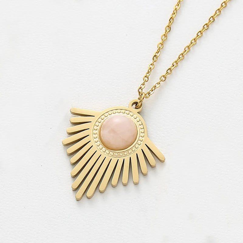 Collar con colgante de piedra natural triangular geométrico de Bohemia acero inoxidable