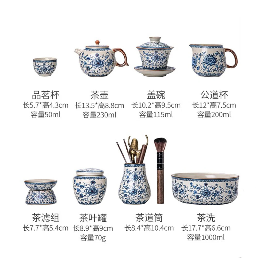 Juego de tazas y tetera de cerámica de lujo floral