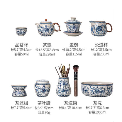 Juego de tazas y tetera de cerámica de lujo floral