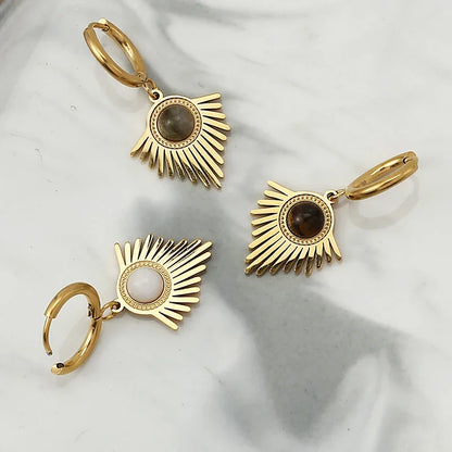 Natural stone earrings with Bohemian triangle inlays, exquisite stainless steel dangle earring