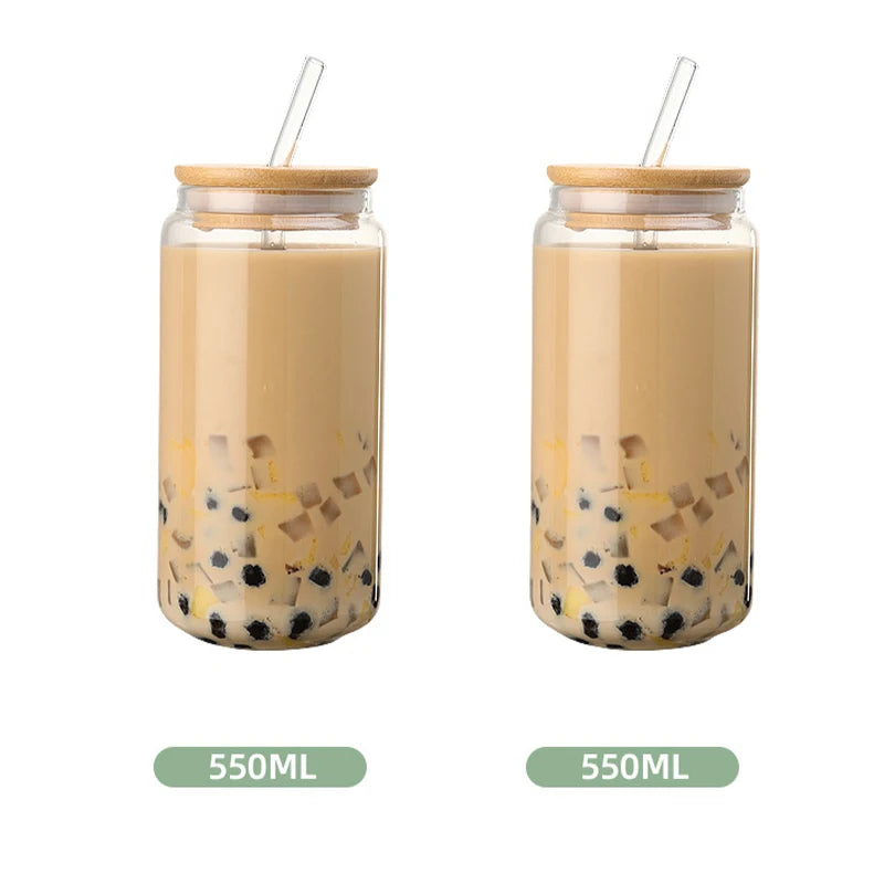 Taza de vidrio con tapa de madera, botella de vidrio transparente resistente al calor