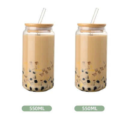 Taza de vidrio con tapa de madera, botella de vidrio transparente resistente al calor