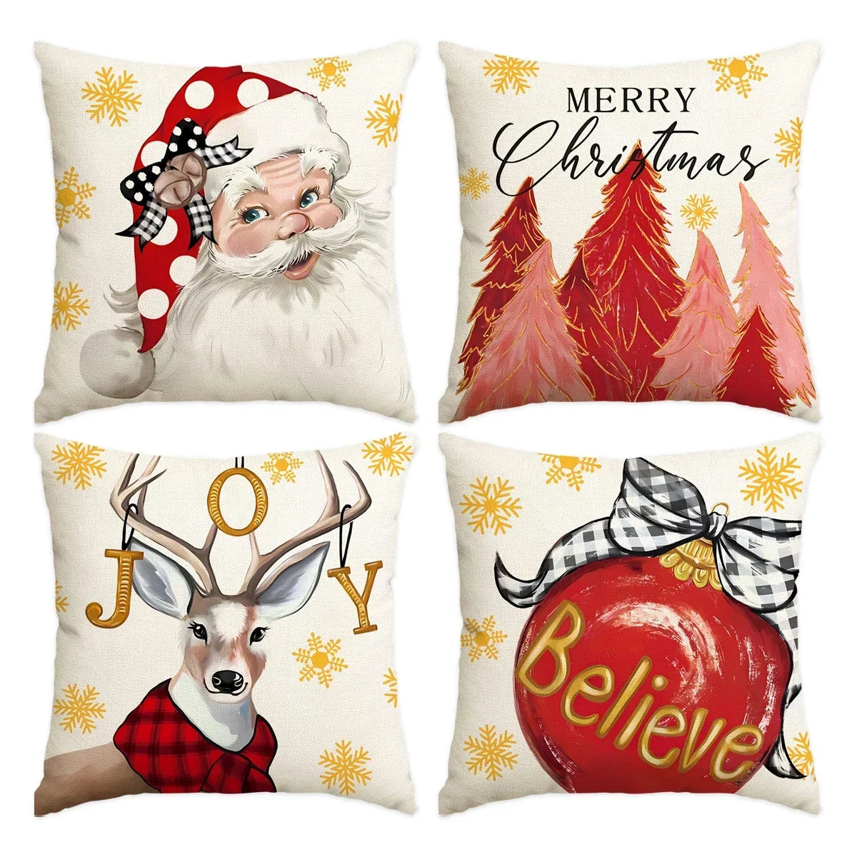 4 Uds funda de almohada de Feliz Navidad, árbol de Navidad Reno Santa Claus sala de estar sofá decoración funda de cojín