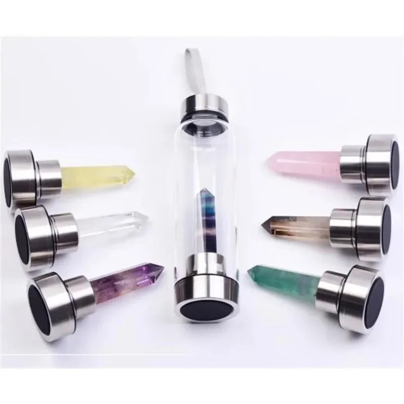 Botella de agua, piedra de cristal natural