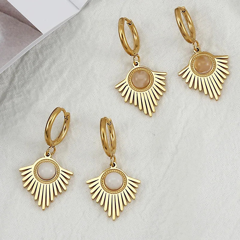 Natural stone earrings with Bohemian triangle inlays, exquisite stainless steel dangle earring