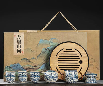 Juego de tazas y tetera de cerámica de lujo floral