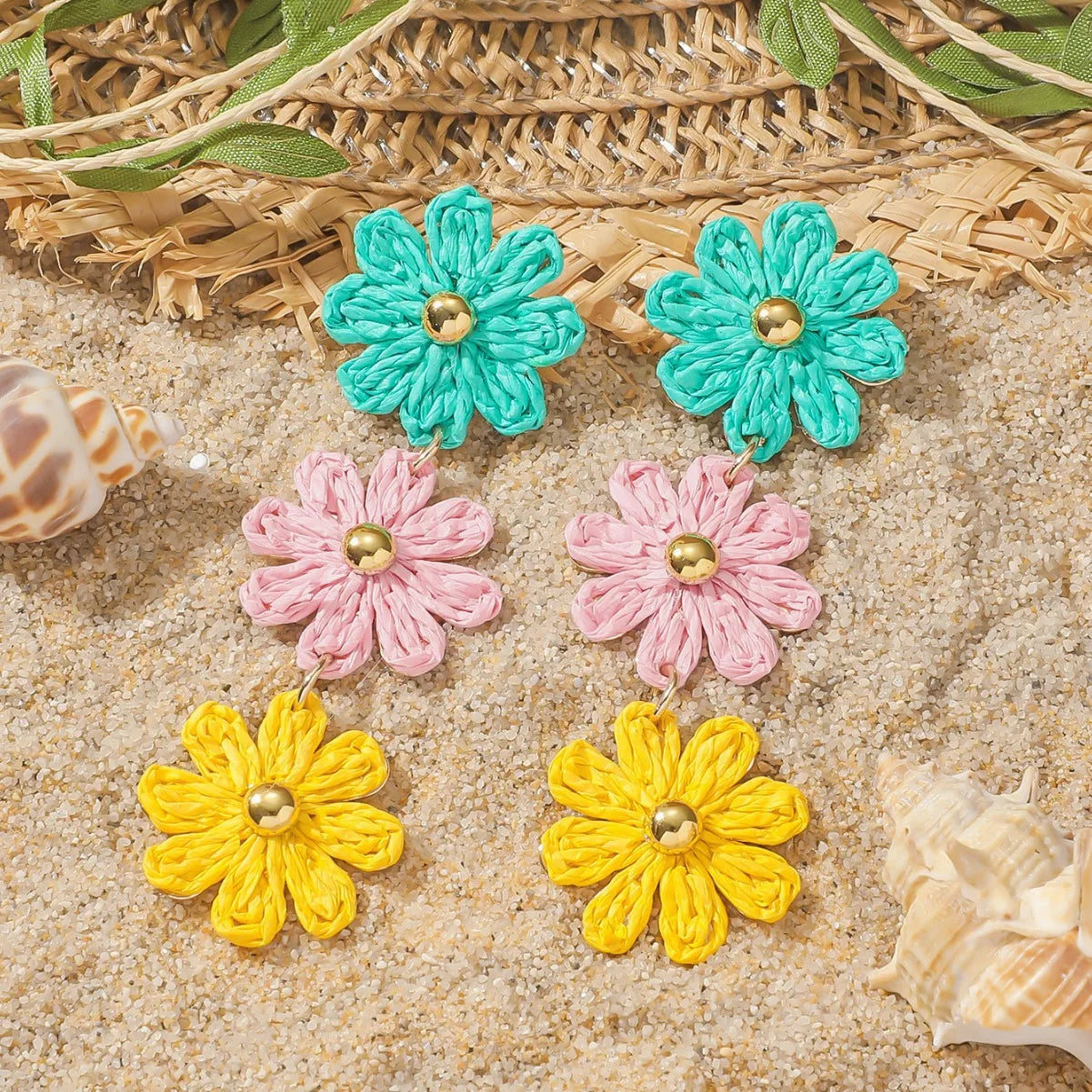 Pendientes colgantes de flores elegantes de Bohemia