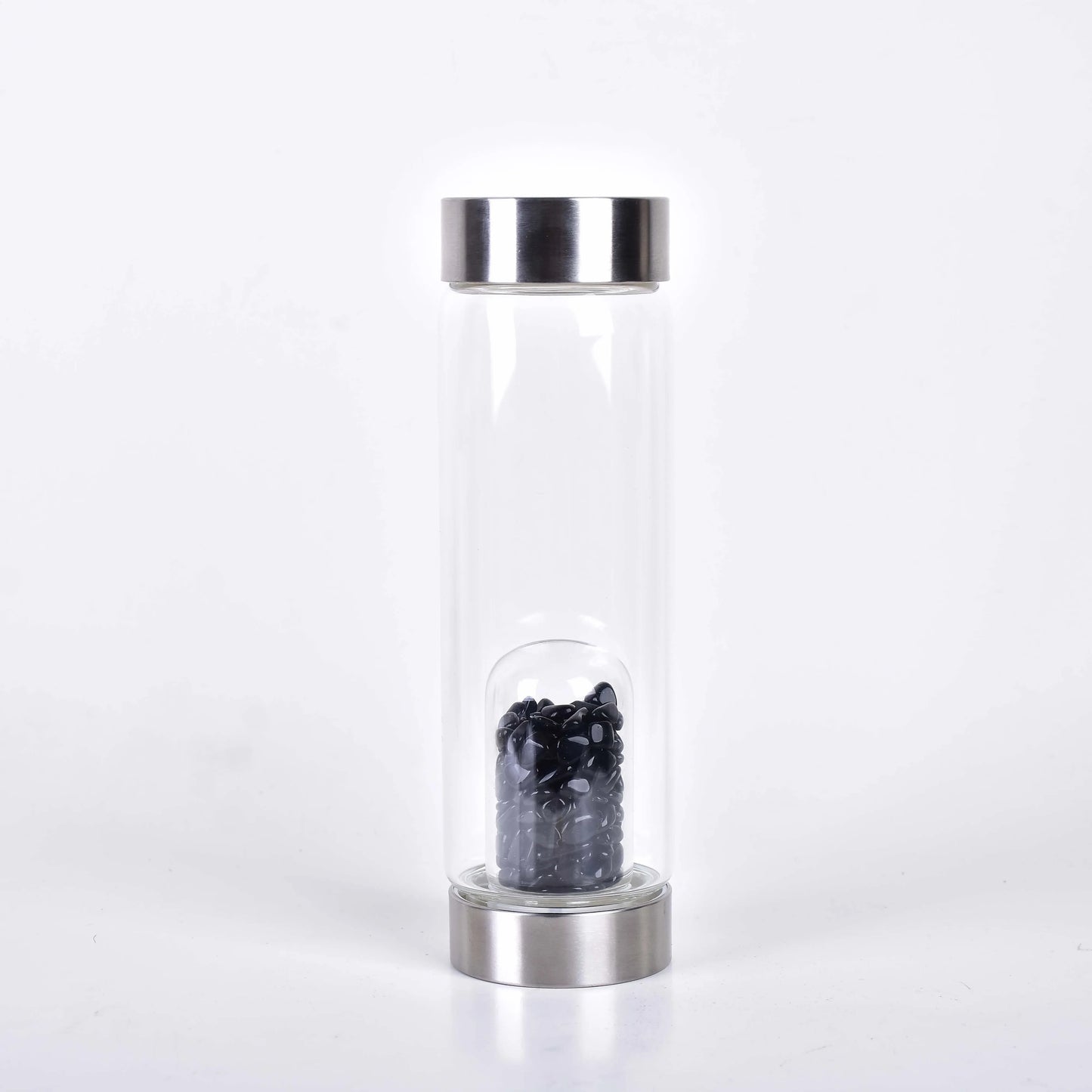 Botella de agua de acero inoxidable con piedra preciosa, tallada a mano