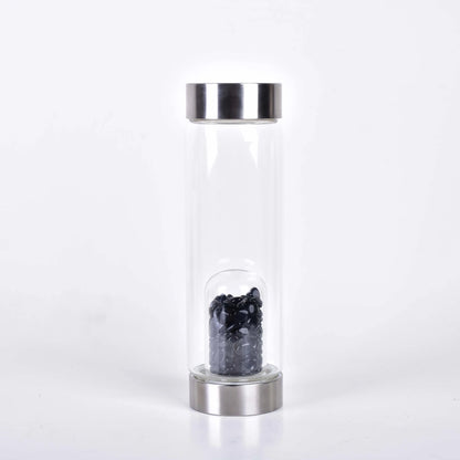 Botella de agua de acero inoxidable con piedra preciosa, tallada a mano