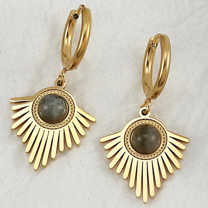 Natural stone earrings with Bohemian triangle inlays, exquisite stainless steel dangle earring