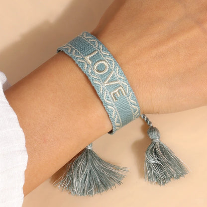 Letras de bordado de Bohemia Pulsera de borla tejida trenzada ajustable hecha a mano moda retro