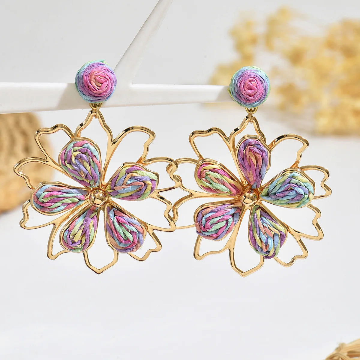 Pendientes colgantes de flores elegantes de Bohemia