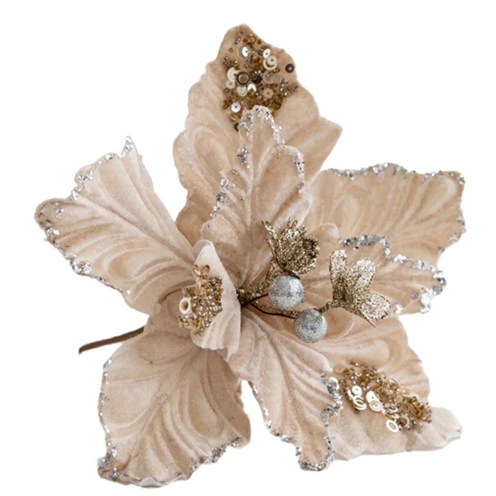 Flores de Navidad 22cm con purpurina