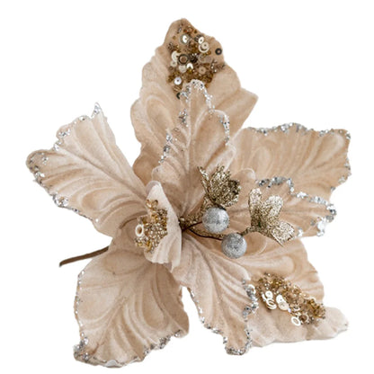 Flores de Navidad 22cm con purpurina