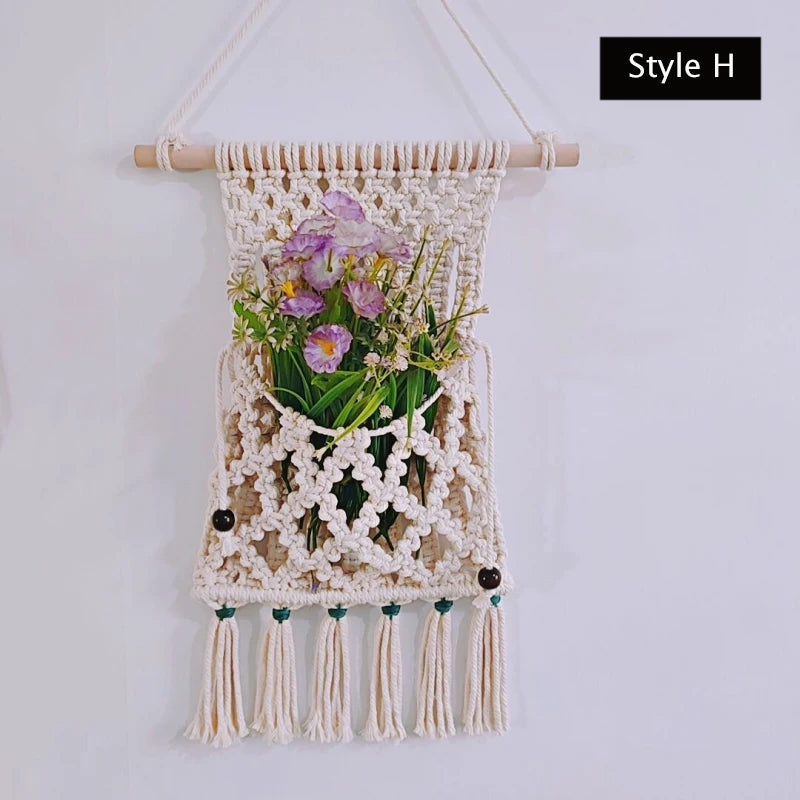 Tapiz colgante de pared con bolsillo tejido a mano, Artesanía bohemia