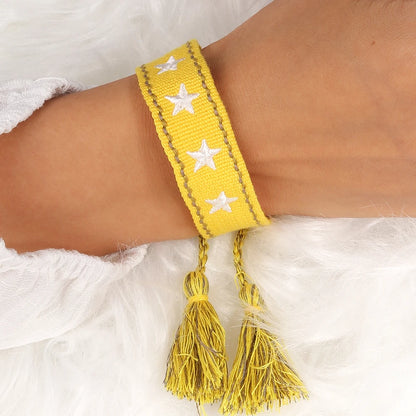 Letras de bordado de Bohemia Pulsera de borla tejida trenzada ajustable hecha a mano moda retro