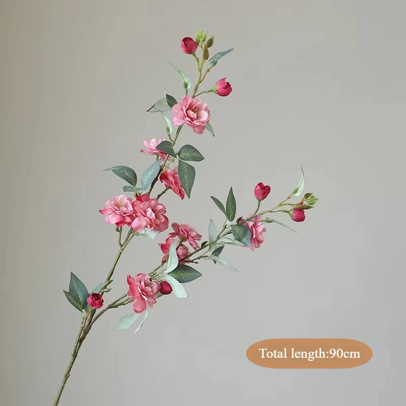 Camelia 1 pieza, rama larga con hojas flores artificiales