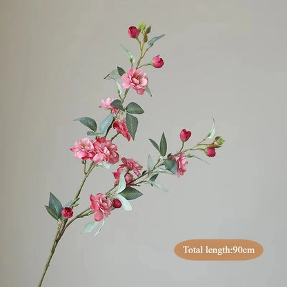 Camelia 1 pieza, rama larga con hojas flores artificiales