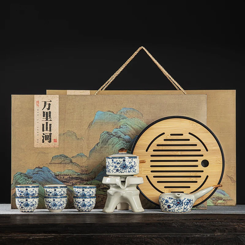 Juego de tazas y tetera de cerámica de lujo floral