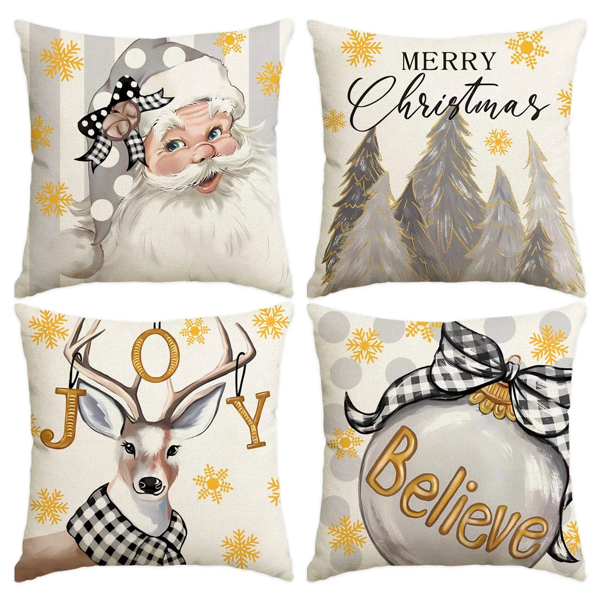 4 Uds funda de almohada de Feliz Navidad, árbol de Navidad Reno Santa Claus sala de estar sofá decoración funda de cojín