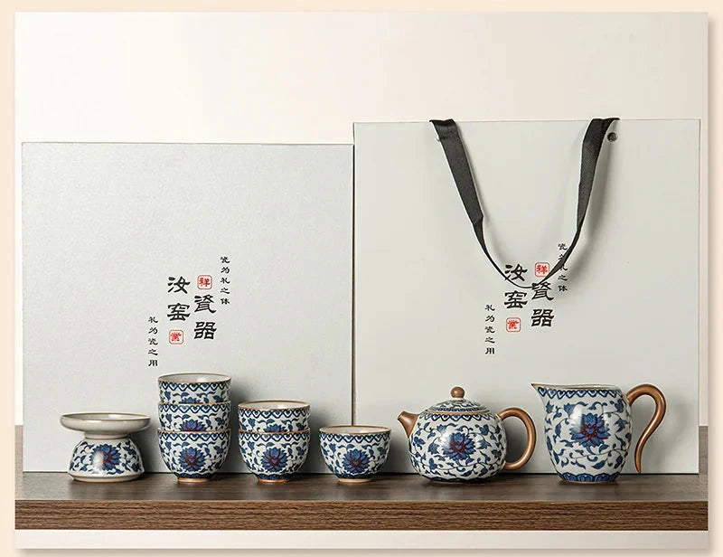 Juego de tazas y tetera de cerámica de lujo floral