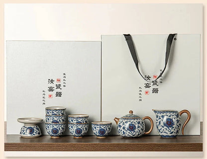 Juego de tazas y tetera de cerámica de lujo floral