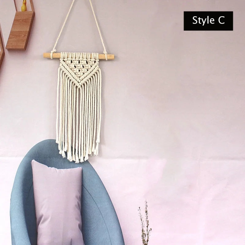 Tapiz colgante de pared con bolsillo tejido a mano, Artesanía bohemia