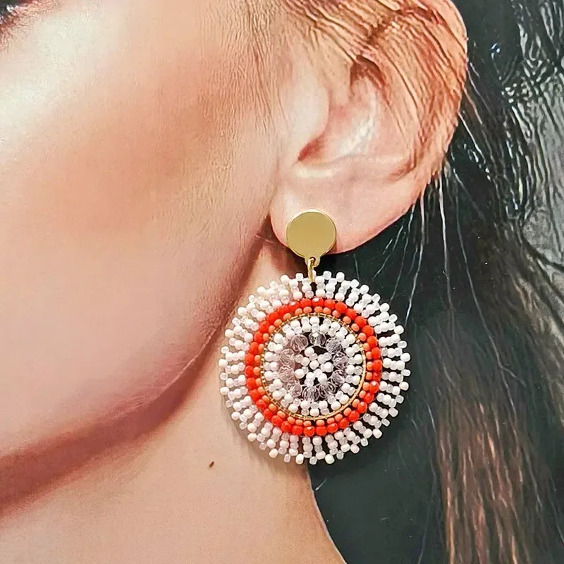 Pendientes de cuentas de arroz de aleación de Bohemia , cristal simple tejido a mano