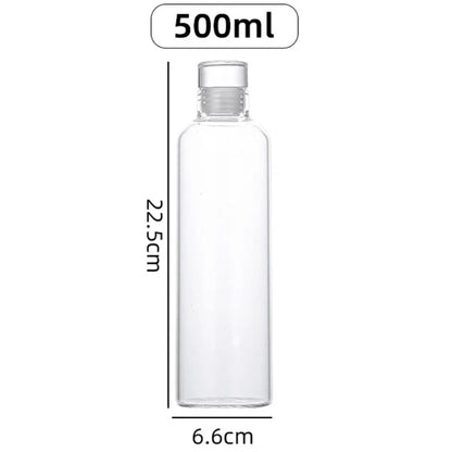 Botella de agua de vidrio de 300-1000ML, botella para deportes al aire libre transparente portátil