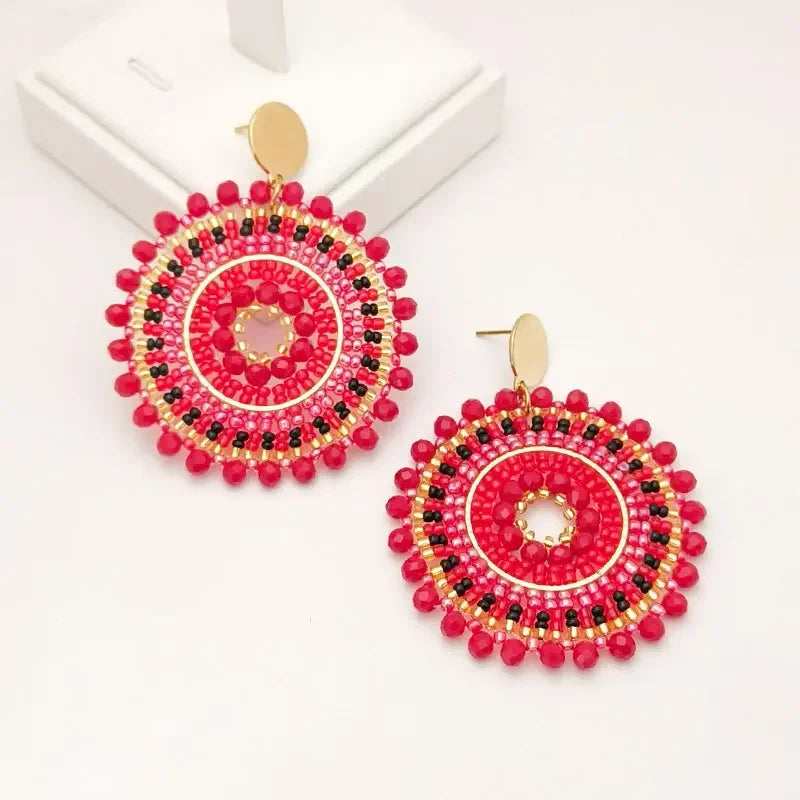 Pendientes de cuentas de arroz de aleación de Bohemia , cristal simple tejido a mano