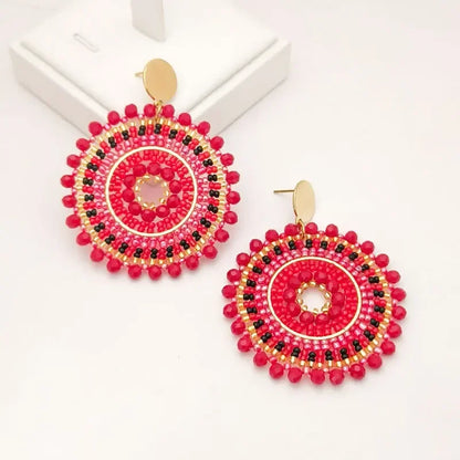 Pendientes de cuentas de arroz de aleación de Bohemia , cristal simple tejido a mano