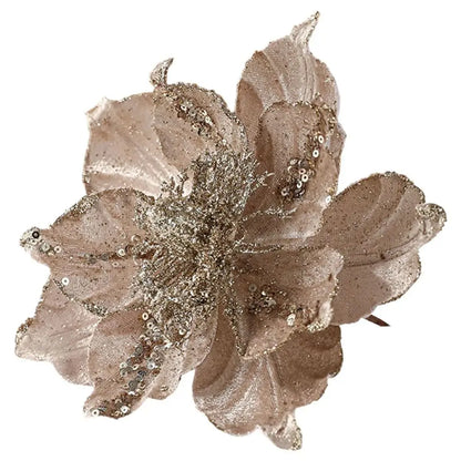 Grandes flores navideñas artificiales brillantes Adorno de árbol de Navidad