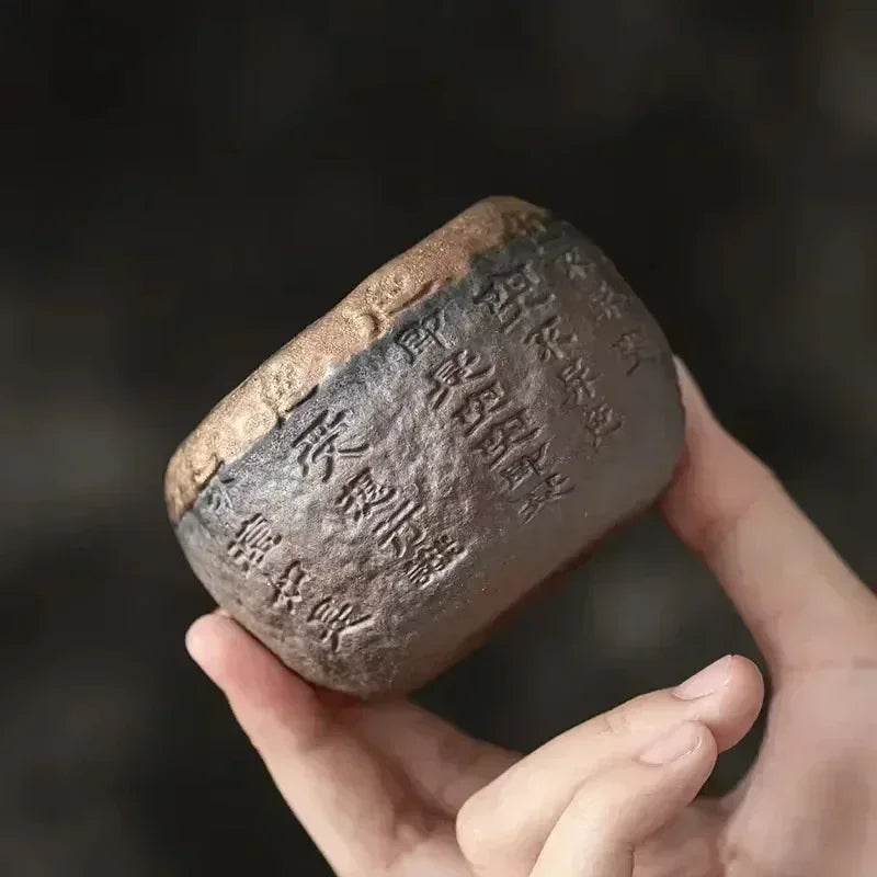 Taza zen de té, cerámica en bruto, hecho a mano