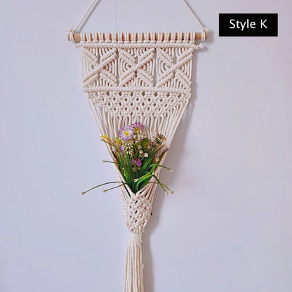 Tapiz colgante de pared con bolsillo tejido a mano, Artesanía bohemia