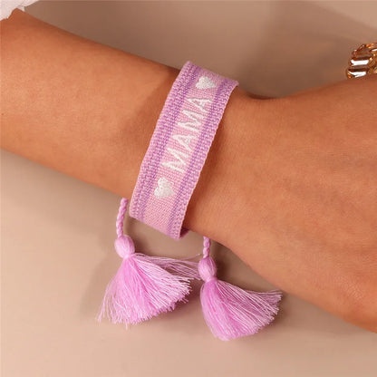 Letras de bordado de Bohemia Pulsera de borla tejida trenzada ajustable hecha a mano moda retro