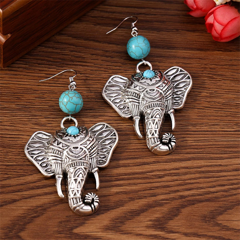 Pendientes colgantes de elefante grande de metal