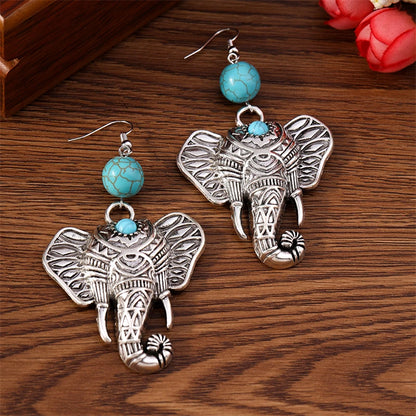 Pendientes colgantes de elefante grande de metal