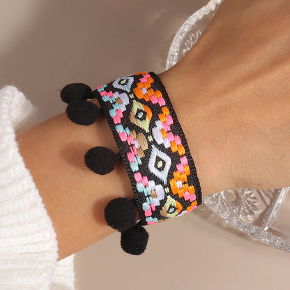 Letras de bordado de Bohemia Pulsera de borla tejida trenzada ajustable hecha a mano moda retro