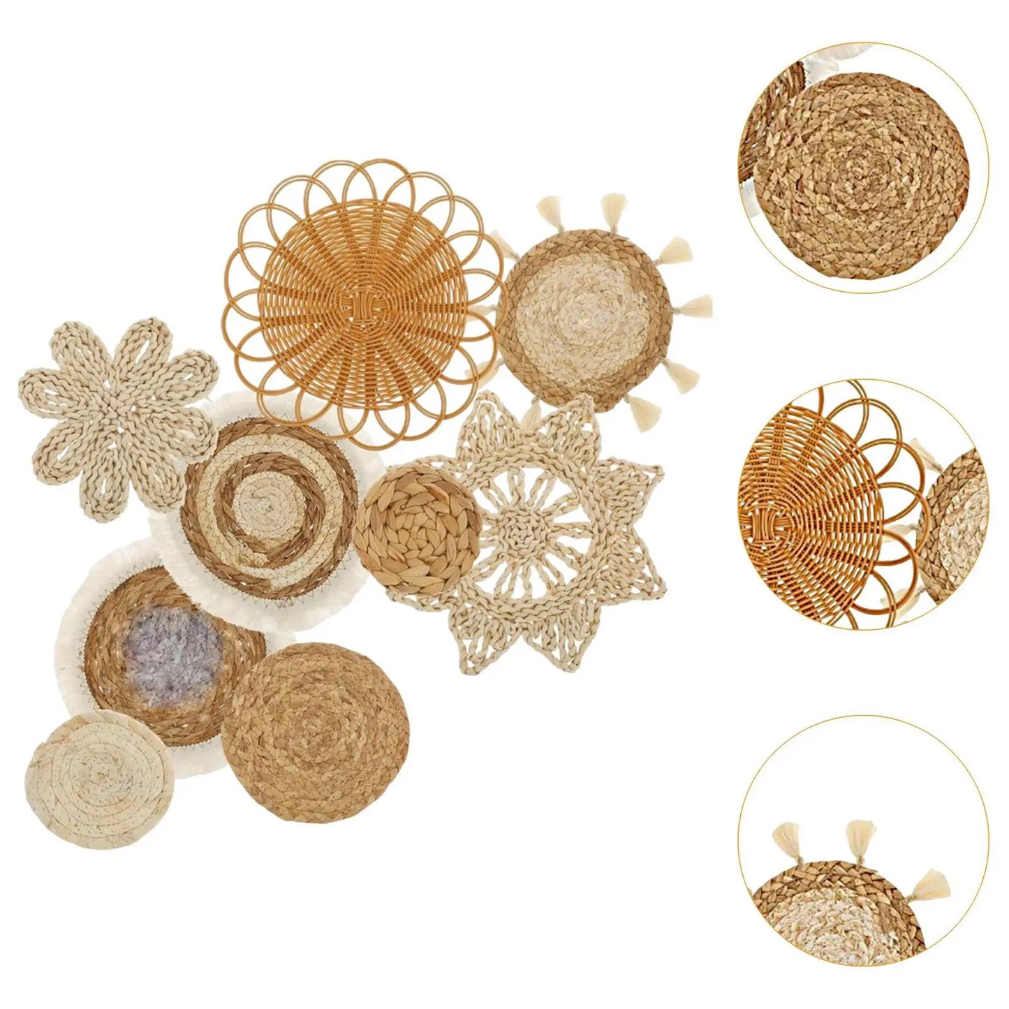 9 piezas Boho Seagrass para colgar en la pared Ligero Hecho a mano