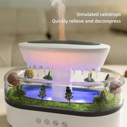 Humidificador de aire de lluvia Luz colorida Ruido blanco Difusor de aceites esenciales, ultrasónico